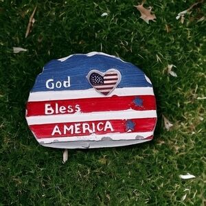 Patriotic Painted Clay Paperweight with Flag
